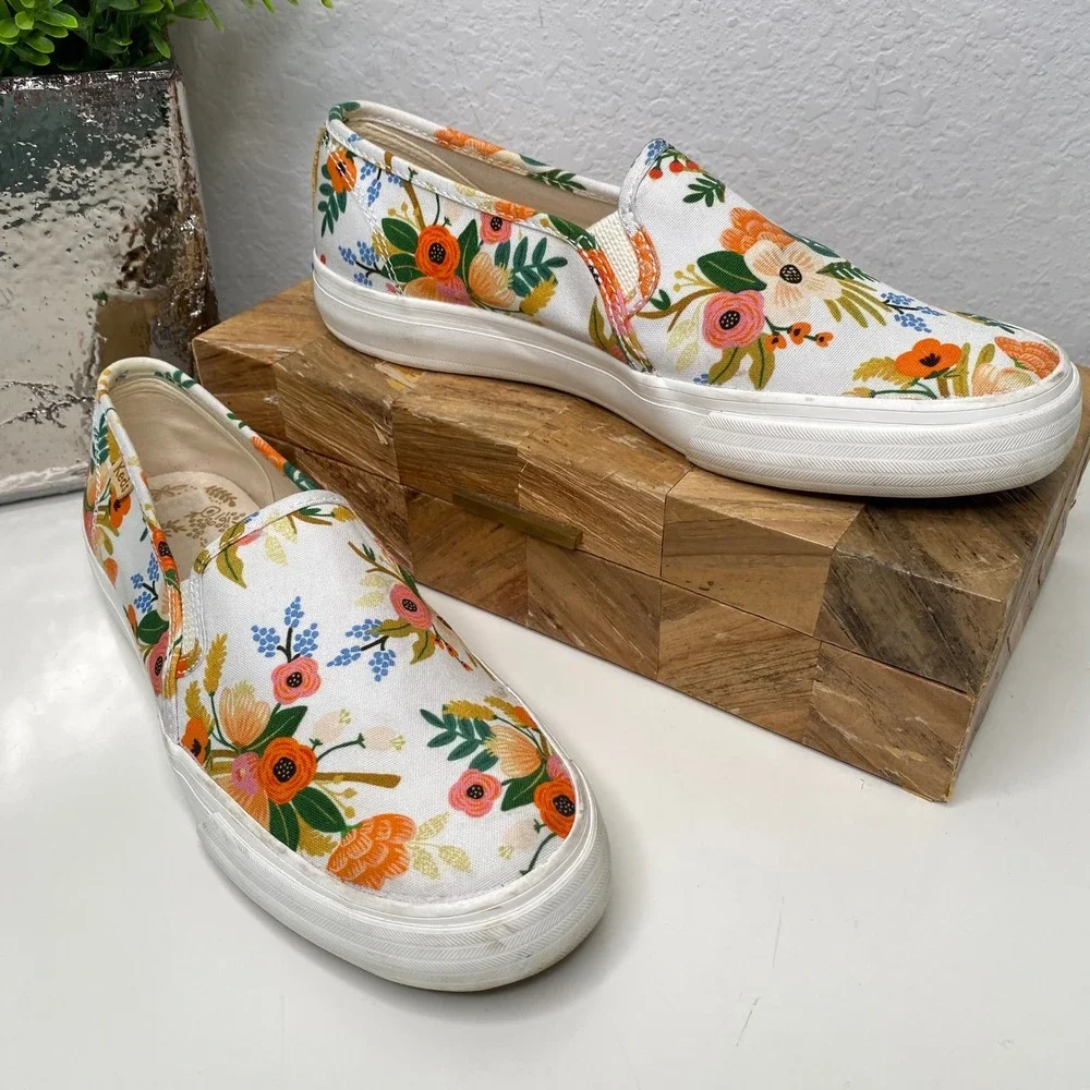 Keds‎ Rifle Paper Co. Double Decker Meadow Cream Slip On Casual Sneakers Size 7